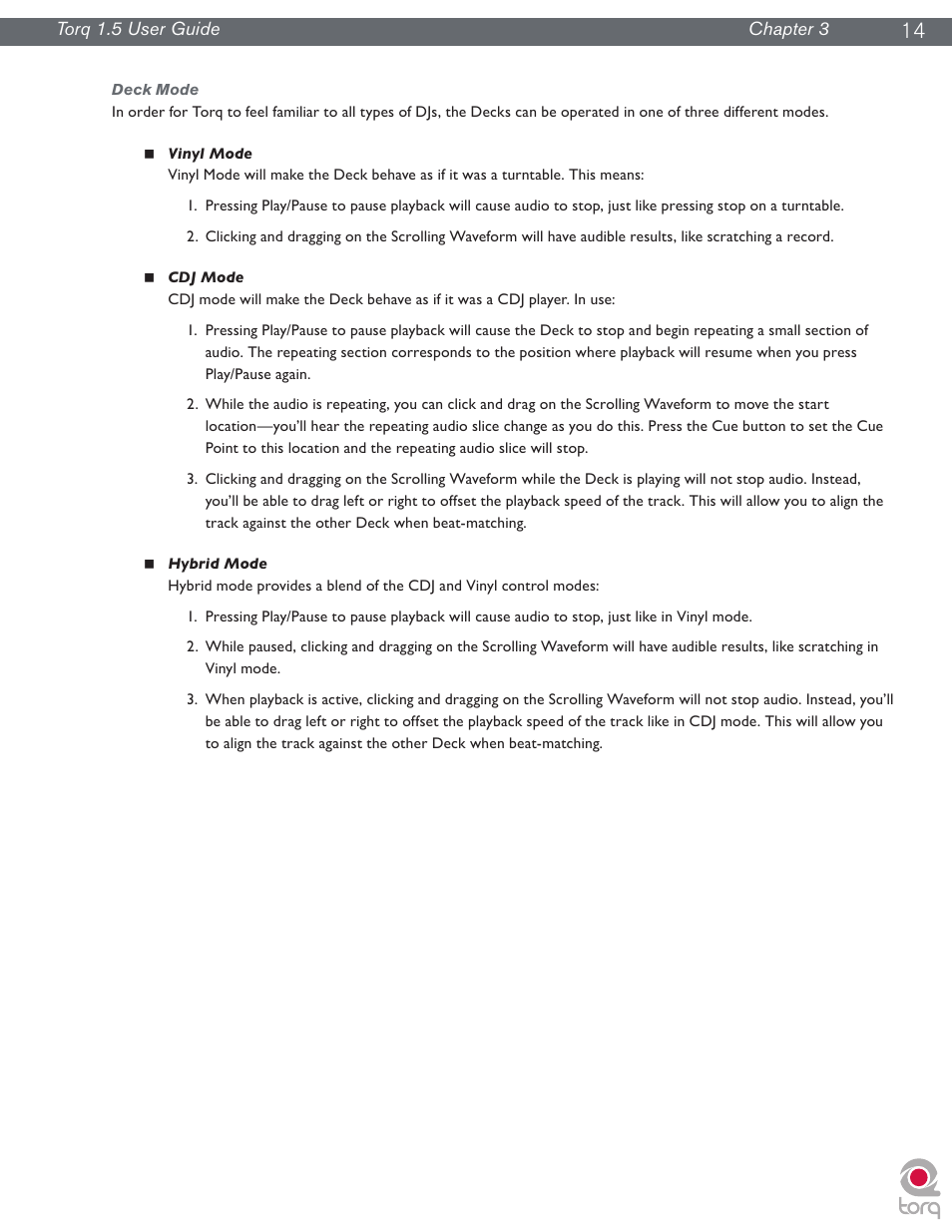 Deck mode | M-AUDIO Torq 1.5 User Manual | Page 15 / 99