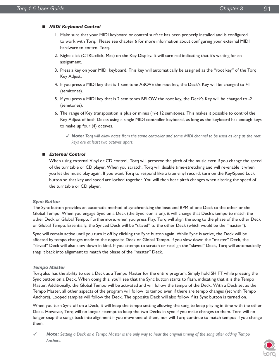 Sync button, Tempo master, Sync button tempo master | M-AUDIO Torq 1.5 User Manual | Page 22 / 99