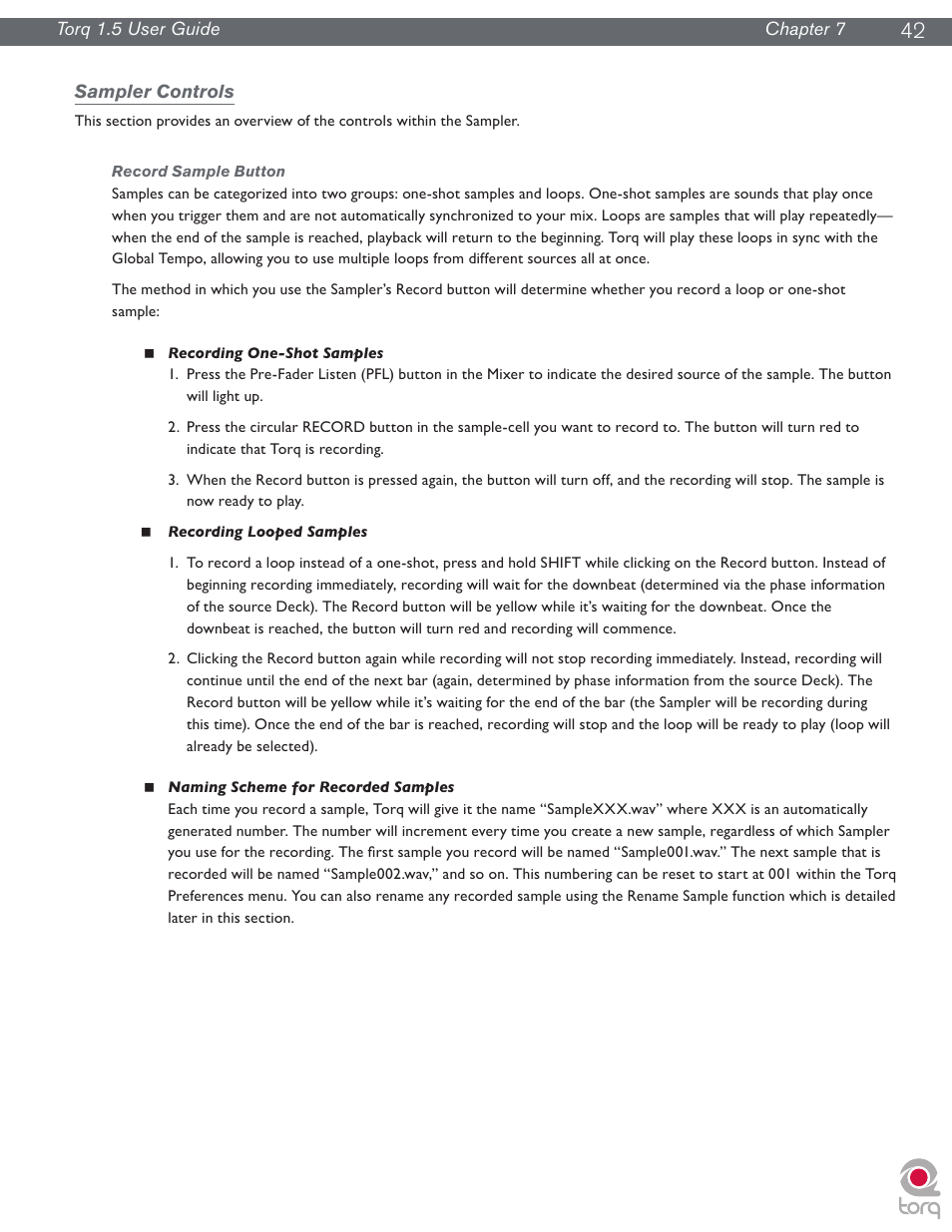 Sampler controls, Record sample button | M-AUDIO Torq 1.5 User Manual | Page 43 / 99