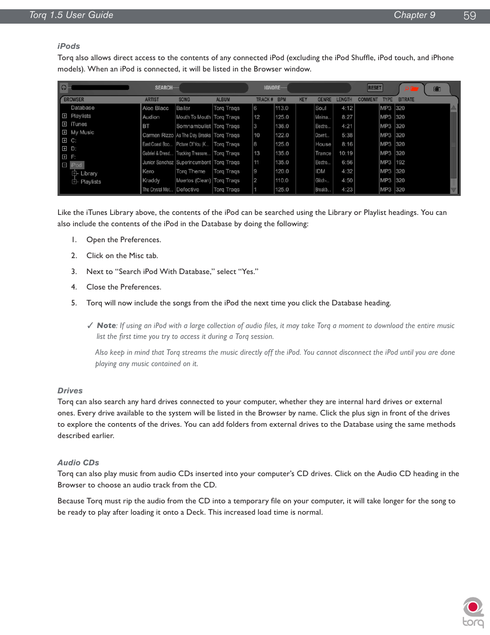 Ipods, Drives, Audio cds | Ipods drives audio cds | M-AUDIO Torq 1.5 User Manual | Page 60 / 99