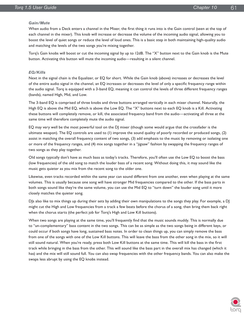 Gain/mute, Eq/kills, Gain/mute eq/kills | M-AUDIO Torq 1.5 User Manual | Page 62 / 99