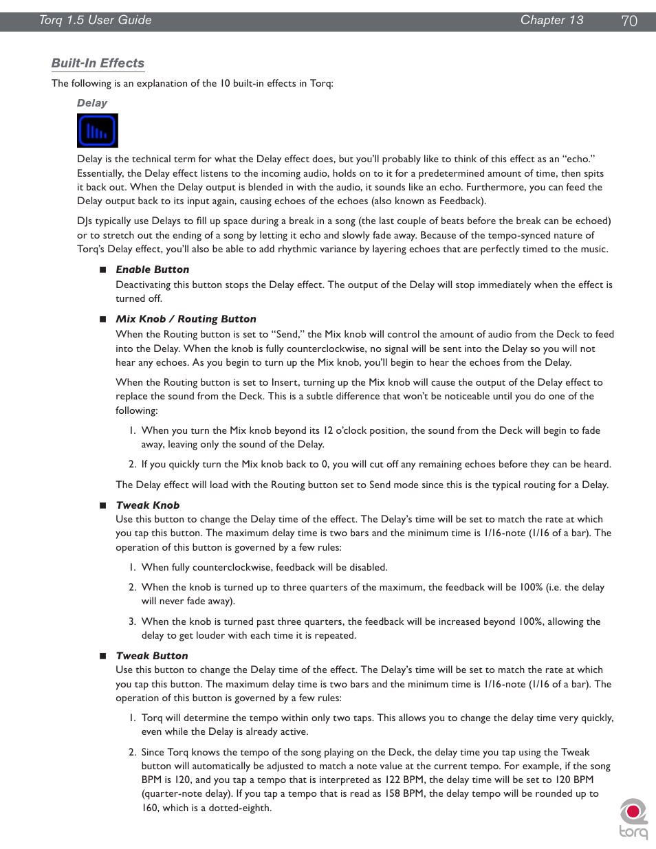 Built-in effects, Delay | M-AUDIO Torq 1.5 User Manual | Page 71 / 99