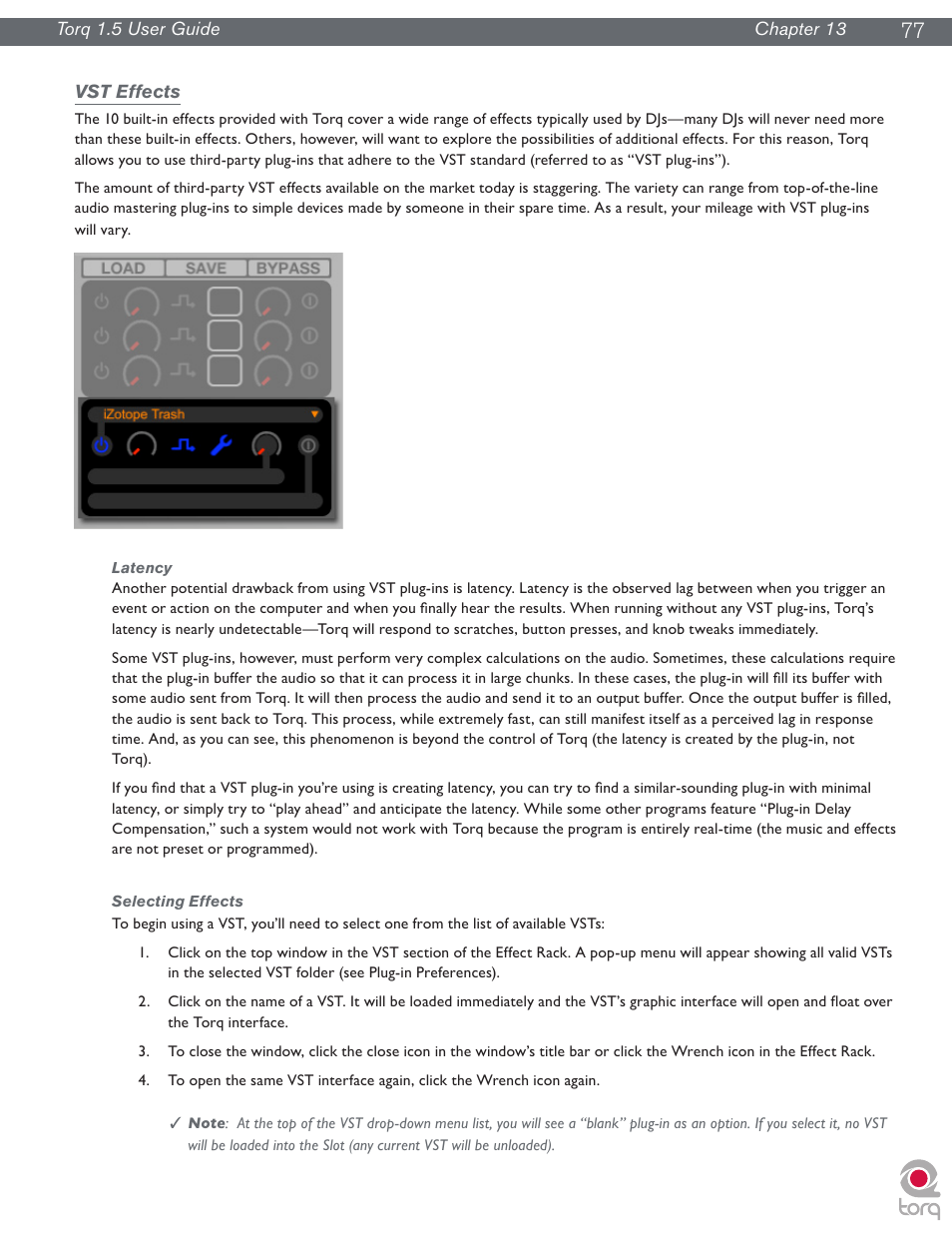 Vst effects, Latency, Selecting effects | Latency selecting effects | M-AUDIO Torq 1.5 User Manual | Page 78 / 99