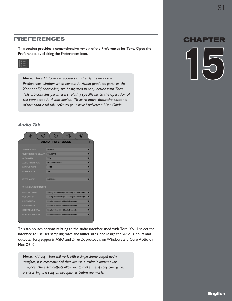 Chapter 15, Preferences, Audio tab | M-AUDIO Torq 1.5 User Manual | Page 82 / 99