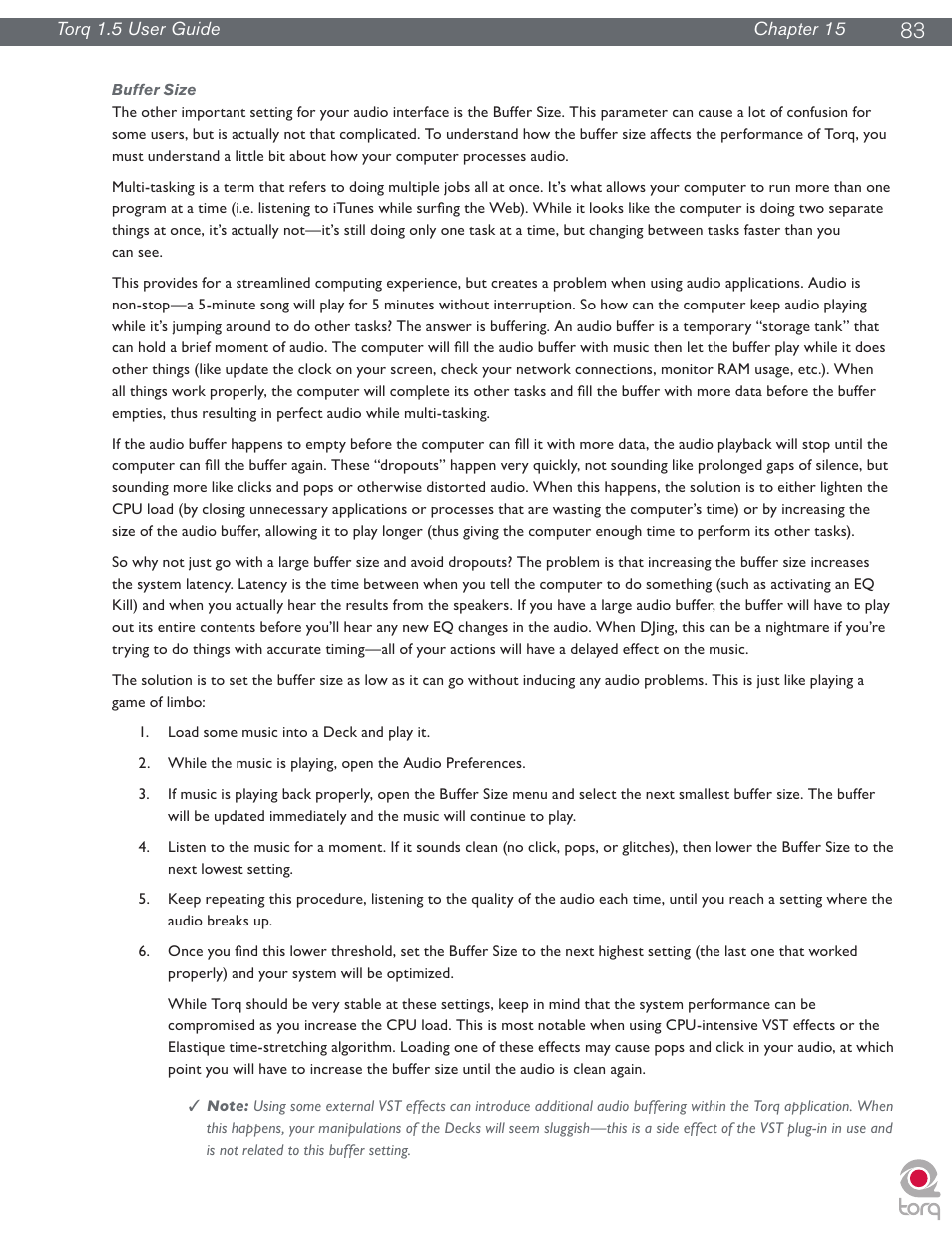 Buffer size | M-AUDIO Torq 1.5 User Manual | Page 84 / 99