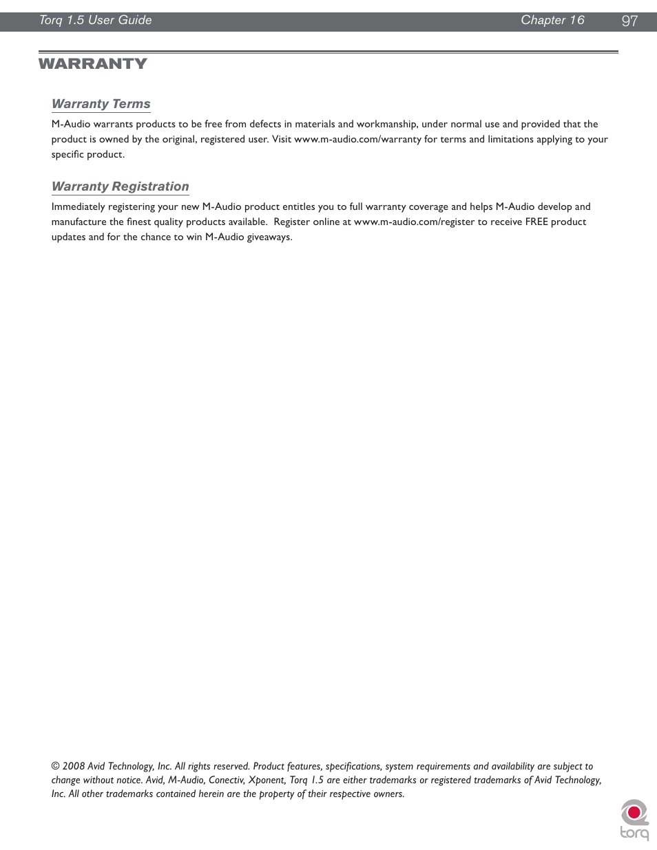 M-AUDIO Torq 1.5 User Manual | Page 98 / 99