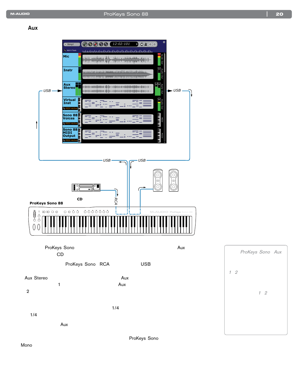 Prokeys sono aux 1 2 1 2, 20 prokeys sono 88 | M-AUDIO SONO 88 User Manual | Page 21 / 51