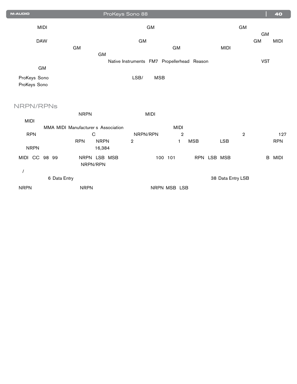 Nrpn/rpns | M-AUDIO SONO 88 User Manual | Page 41 / 51