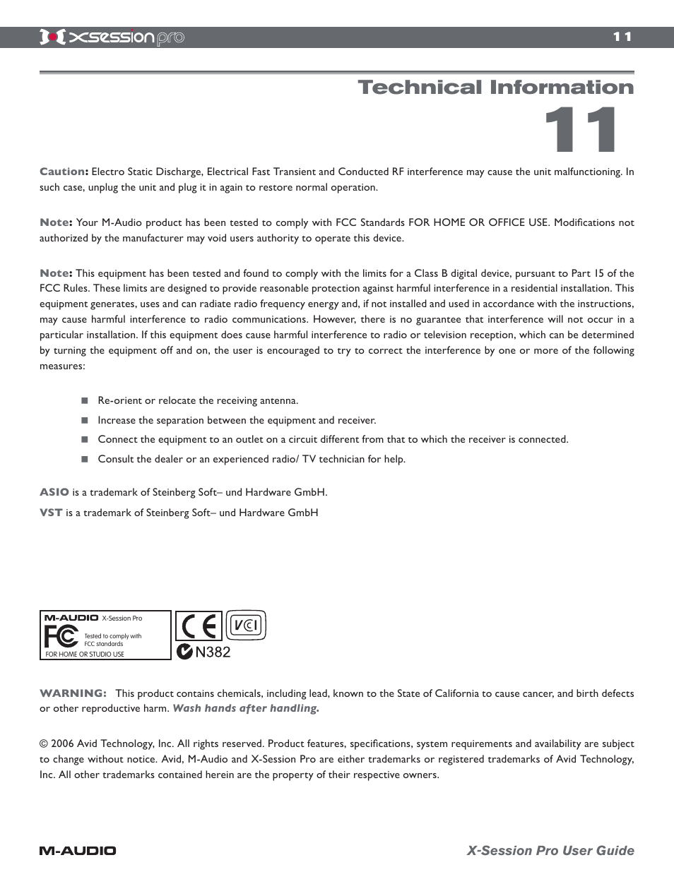 Technical information | M-AUDIO xSession Pro User Manual | Page 11 / 12