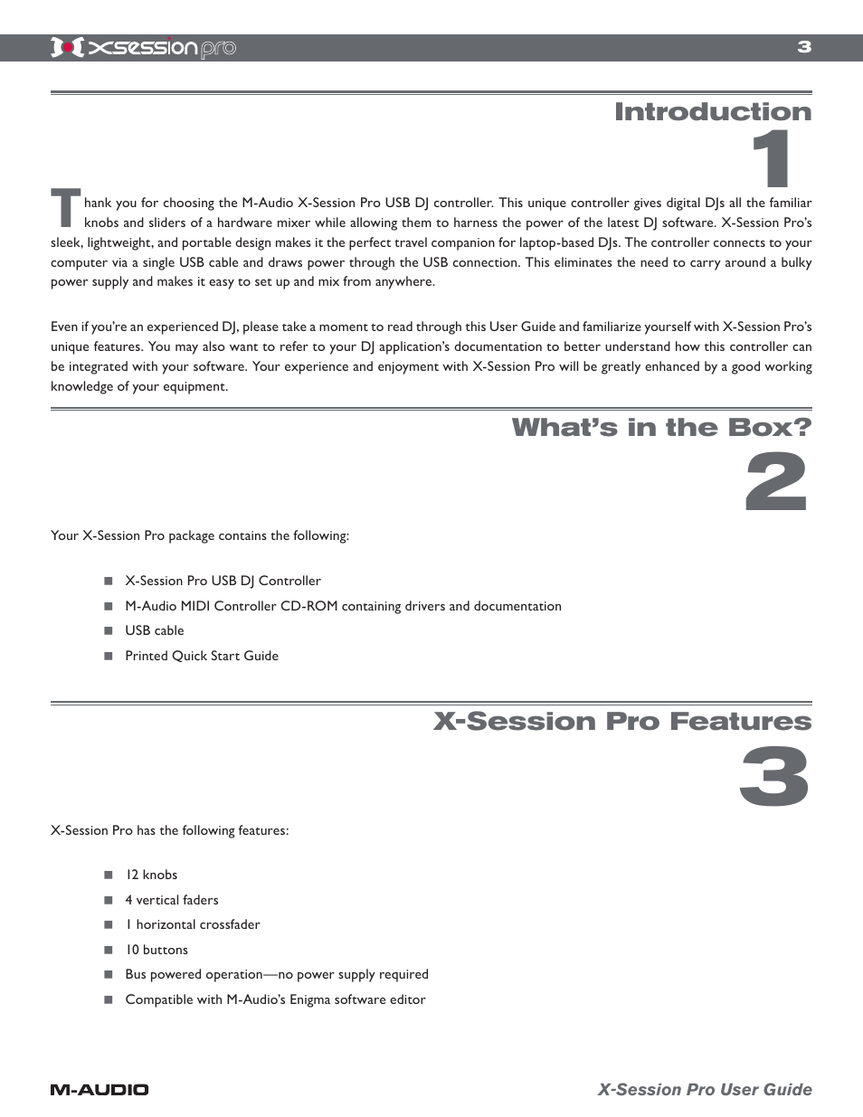 Introduction, What’s in the box, X-session pro features | M-AUDIO xSession Pro User Manual | Page 3 / 12