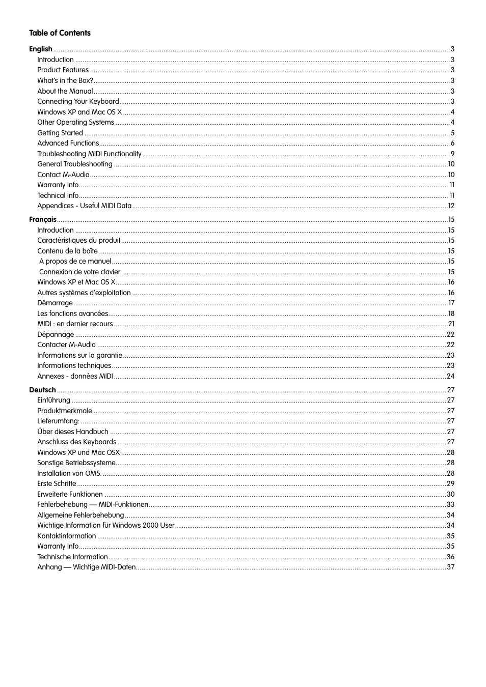 M-AUDIO KeyStation 61es User Manual | Page 2 / 78