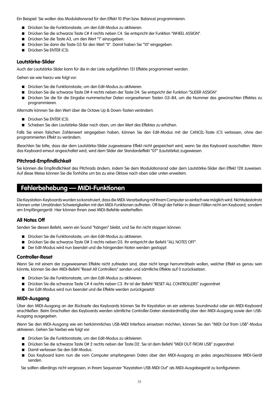 Fehlerbehebung — midi-funktionen | M-AUDIO KeyStation 61es User Manual | Page 34 / 78