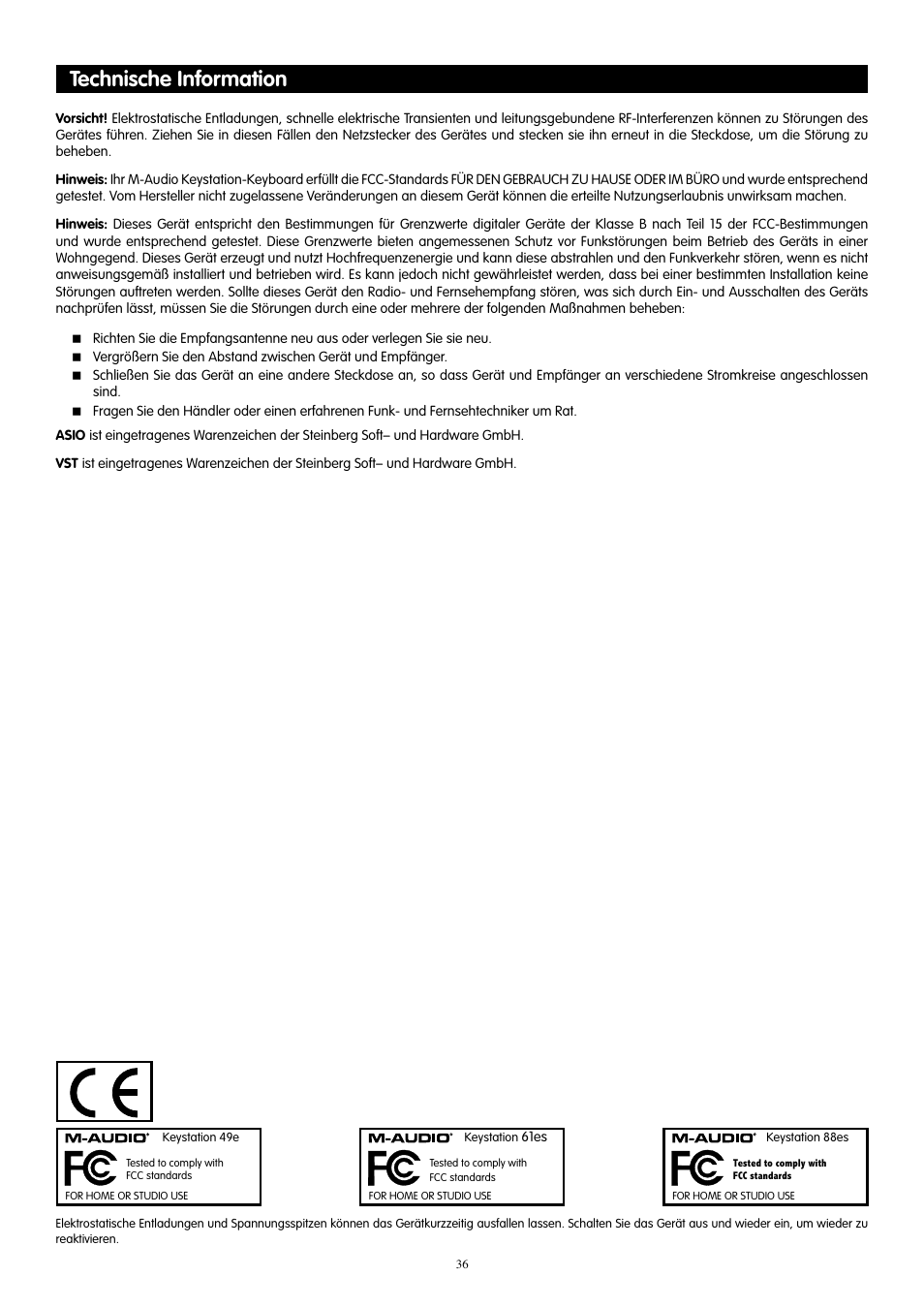 Technische information | M-AUDIO KeyStation 61es User Manual | Page 37 / 78