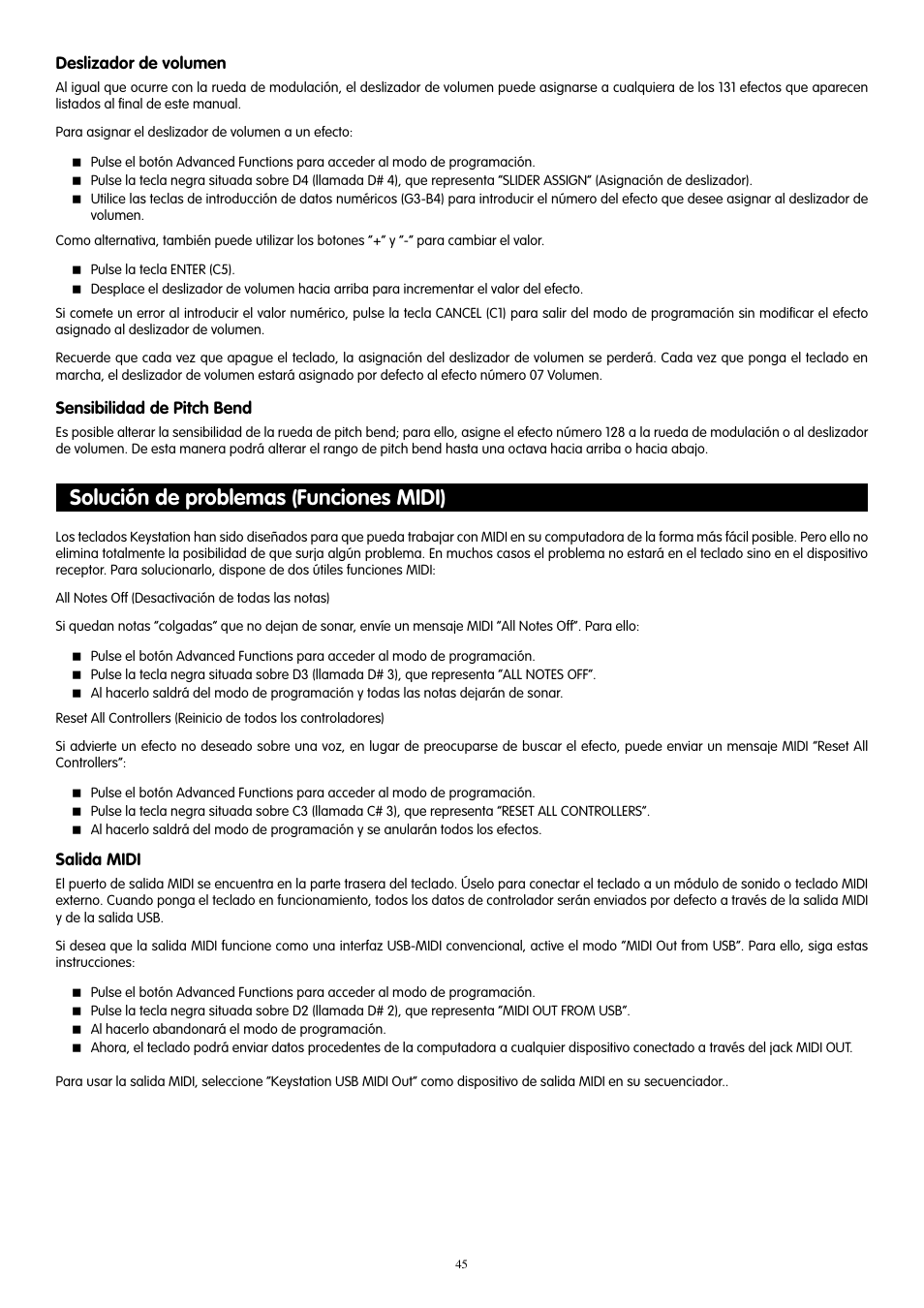 Solución de problemas (funciones midi) | M-AUDIO KeyStation 61es User Manual | Page 46 / 78