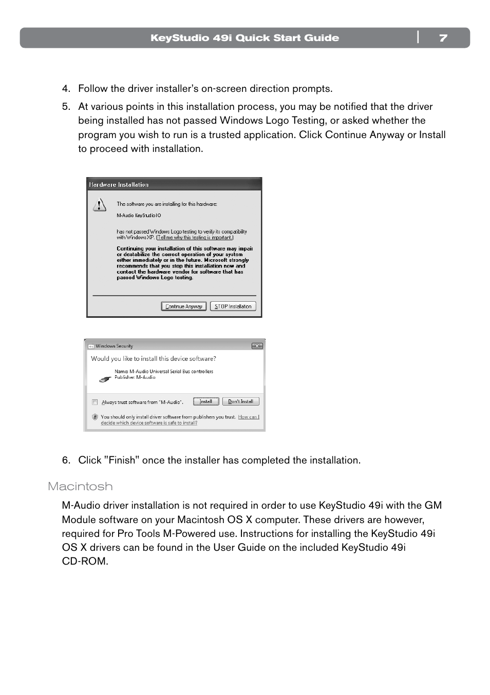 Macintosh | M-AUDIO 49I User Manual | Page 7 / 12