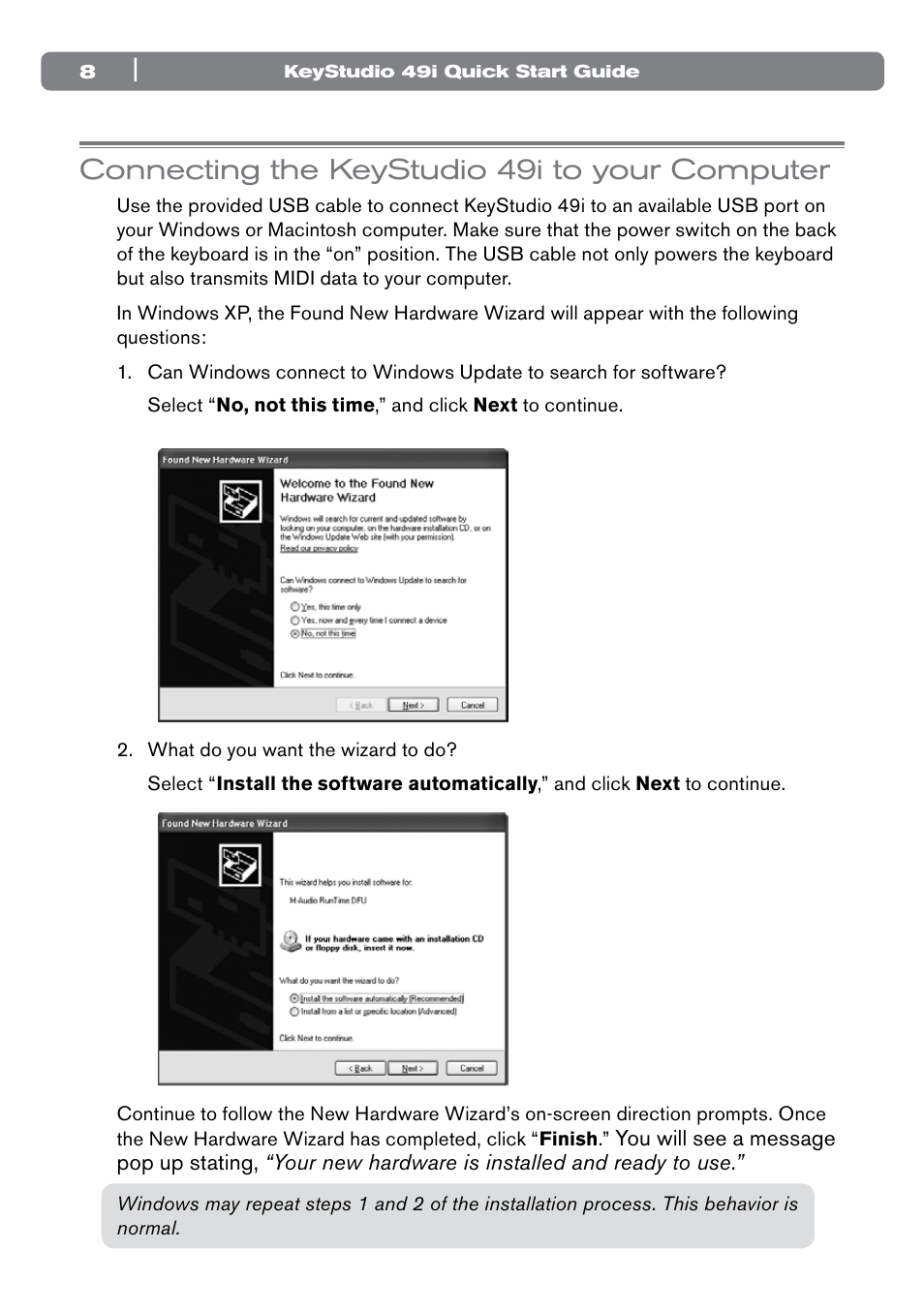 Connecting the keystudio 49i to your computer | M-AUDIO 49I User Manual | Page 8 / 12