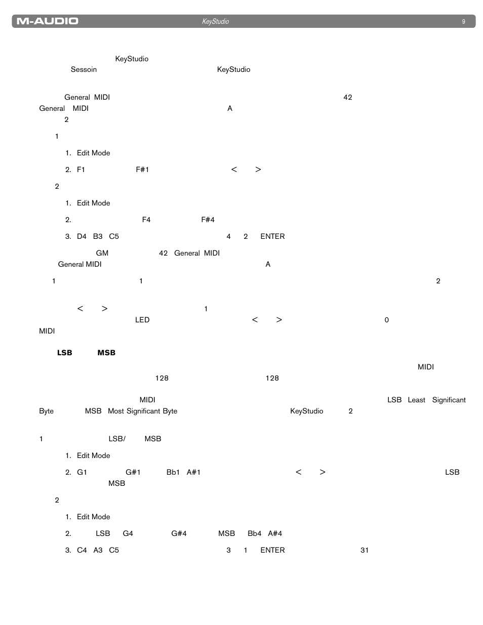 プログラム・チェンジ, バンクlsbとバンクmsb | M-AUDIO KeyStudio MID0127GM User Manual | Page 9 / 20