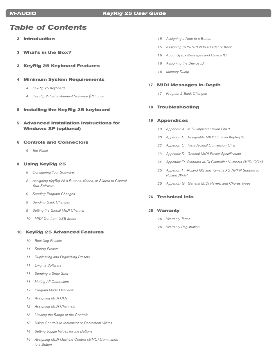 M-AUDIO KEYRIG 25 User Manual | Page 2 / 27