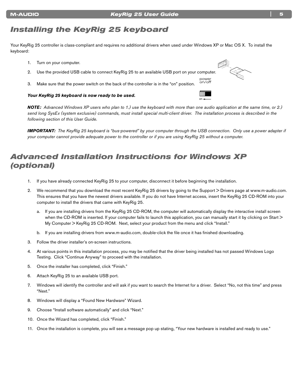 Installing the keyrig 25 keyboard | M-AUDIO KEYRIG 25 User Manual | Page 5 / 27