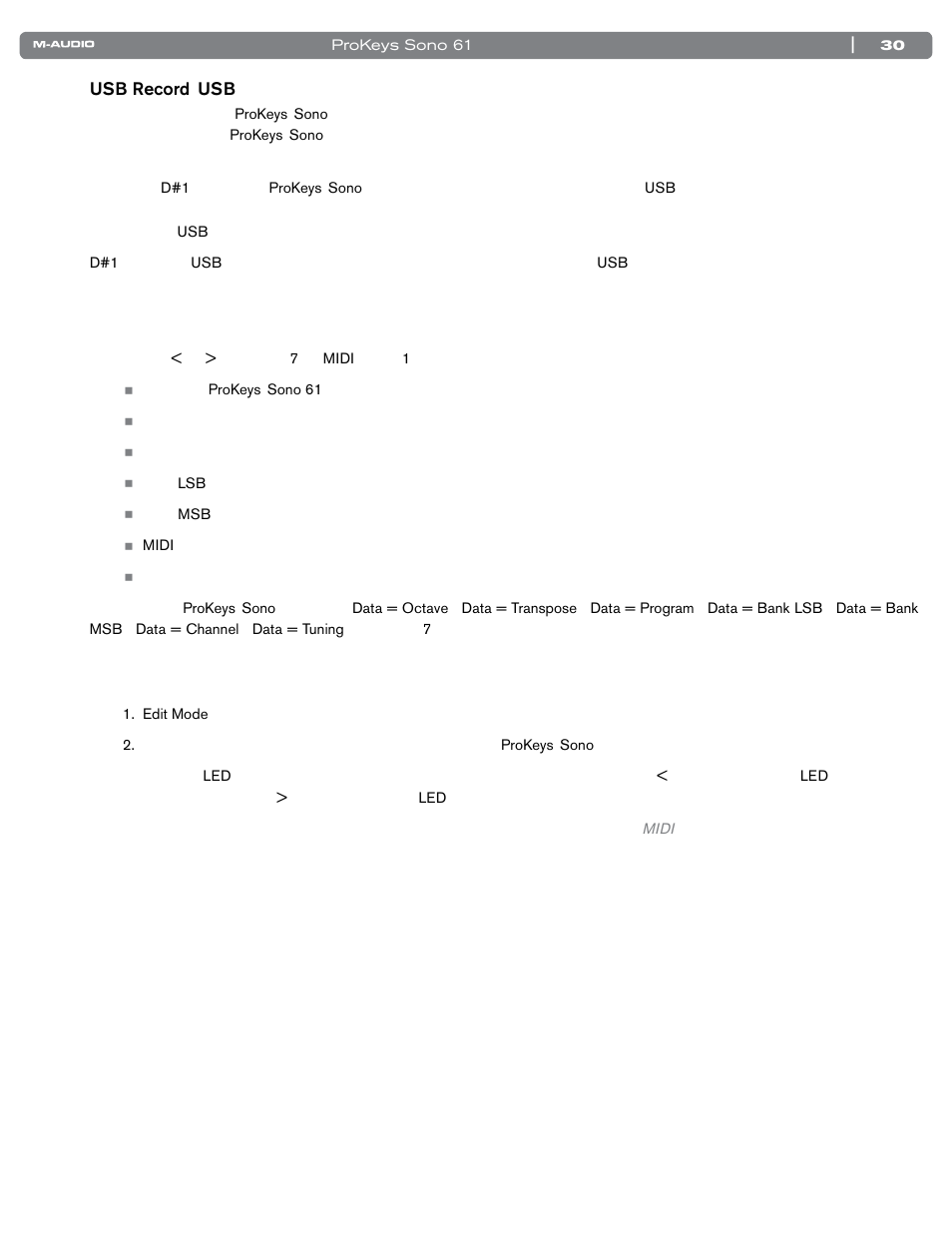 ボタン、ノブ、ホイール、ペダル端子の割当て | M-AUDIO PROKEYS SONO 61 User Manual | Page 31 / 50