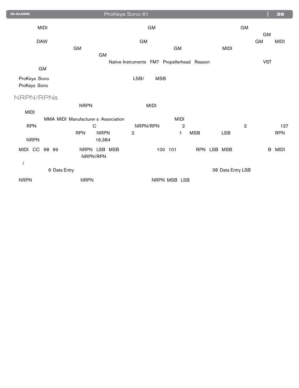 Nrpn/rpns | M-AUDIO PROKEYS SONO 61 User Manual | Page 40 / 50