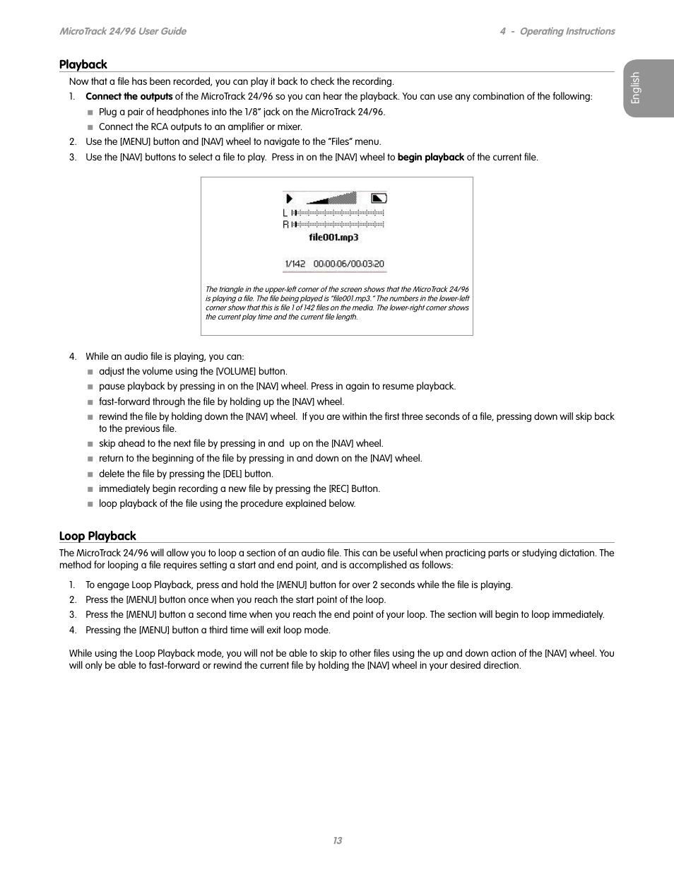 Playback, Loop playback | M-AUDIO MICROTRACK 24/96 User Manual | Page 14 / 19