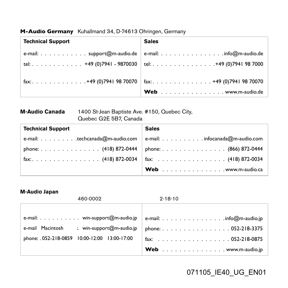 M-AUDIO IE-20xb User Manual | Page 14 / 14