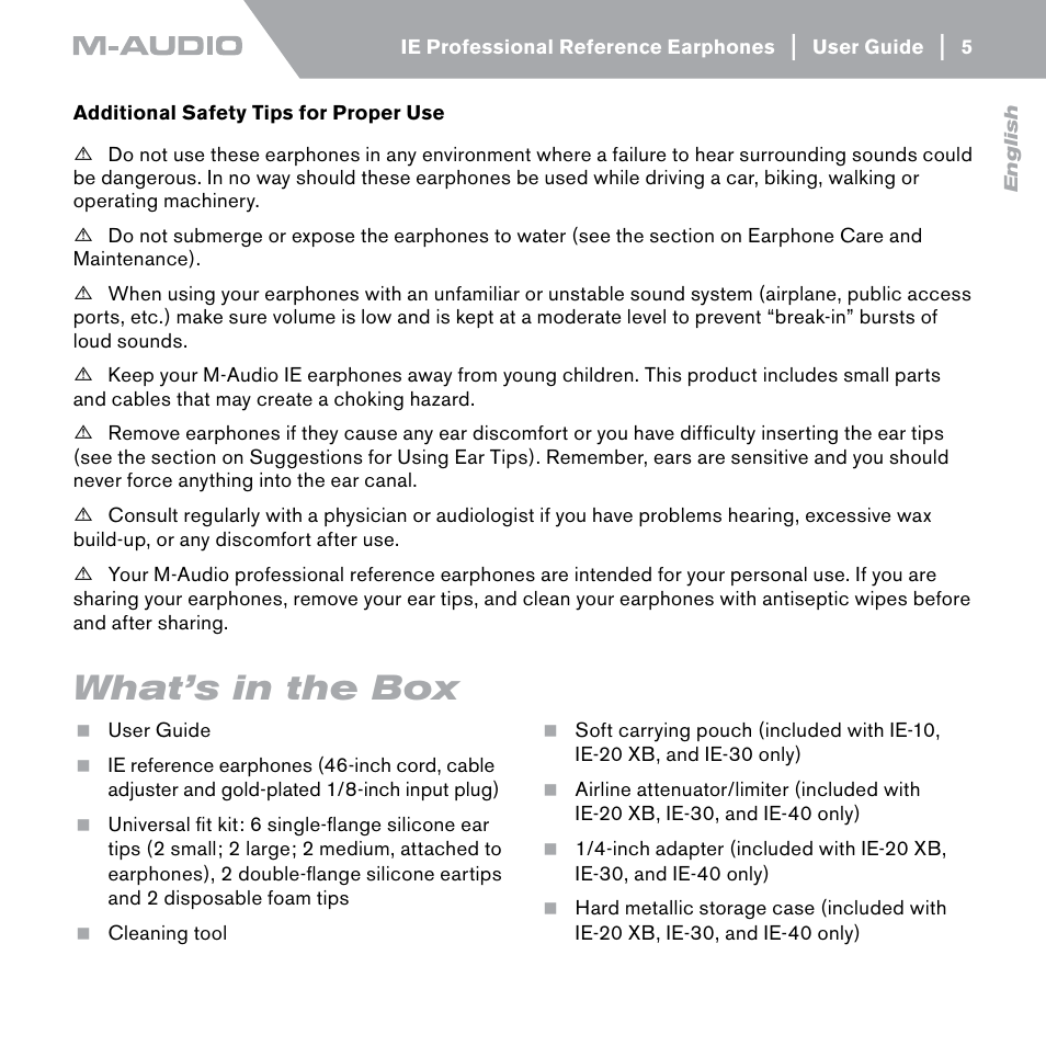 What’s in the box | M-AUDIO IE-20xb User Manual | Page 4 / 14