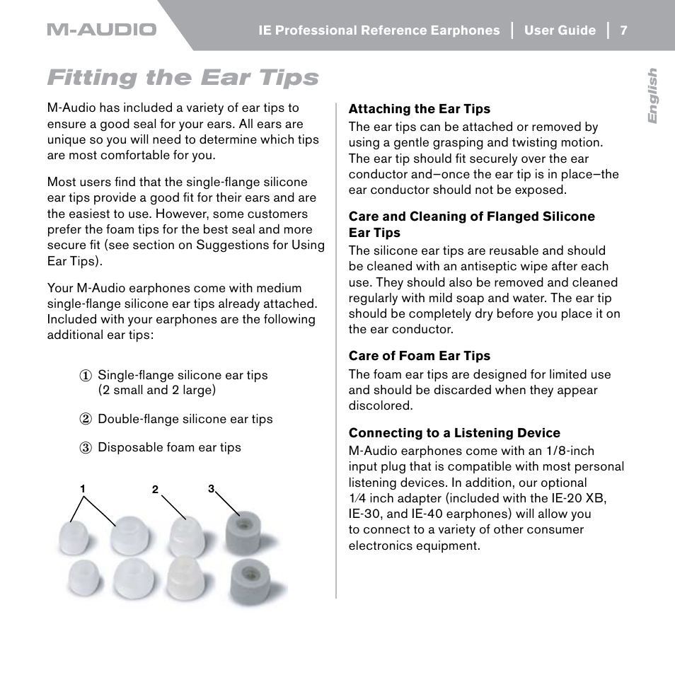 Fitting the ear tips | M-AUDIO IE-20xb User Manual | Page 6 / 14