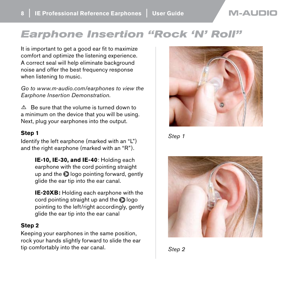 Earphone insertion “rock ‘n’ roll | M-AUDIO IE-20xb User Manual | Page 7 / 14