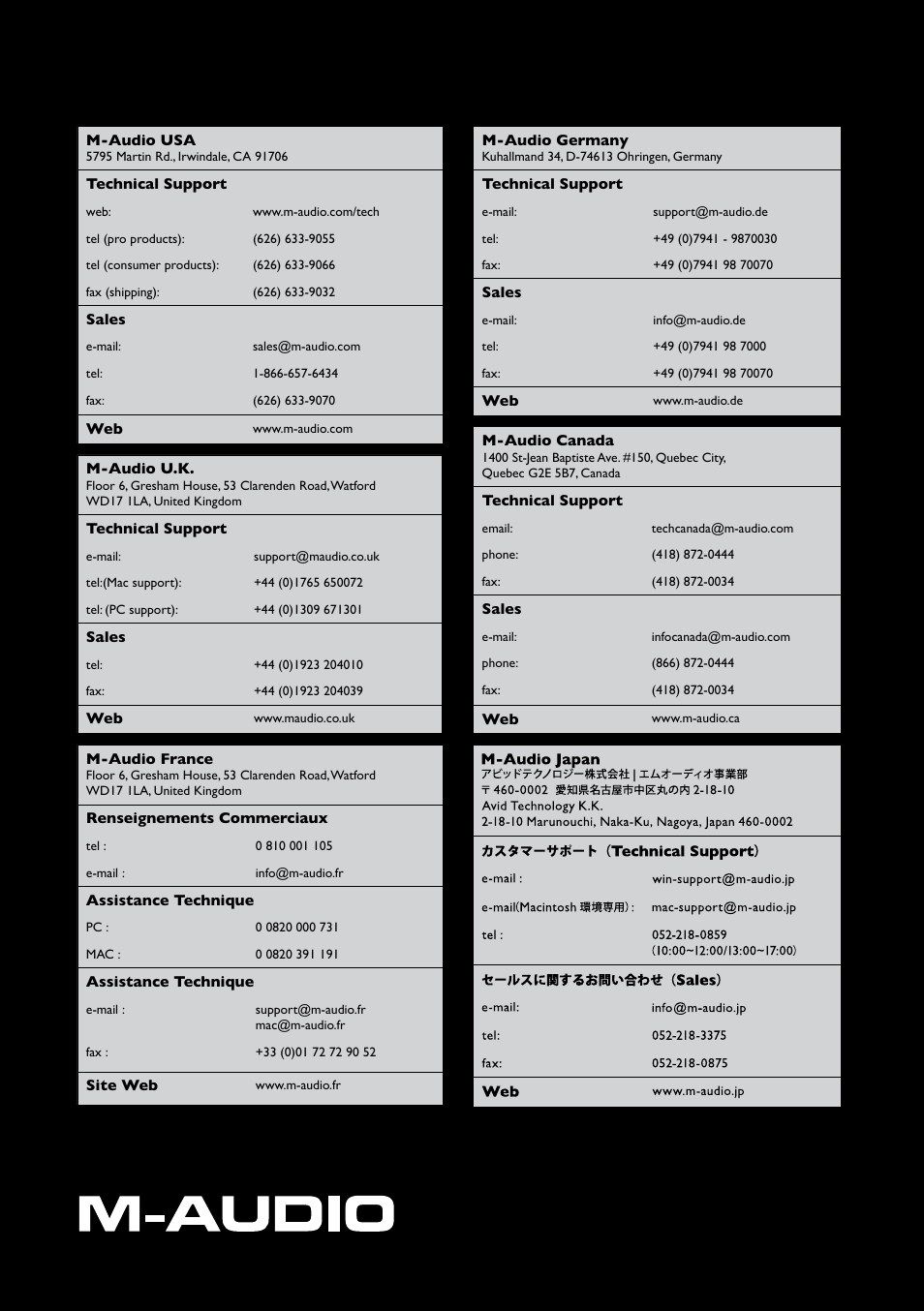 Contact | M-AUDIO 25 User Manual | Page 10 / 10