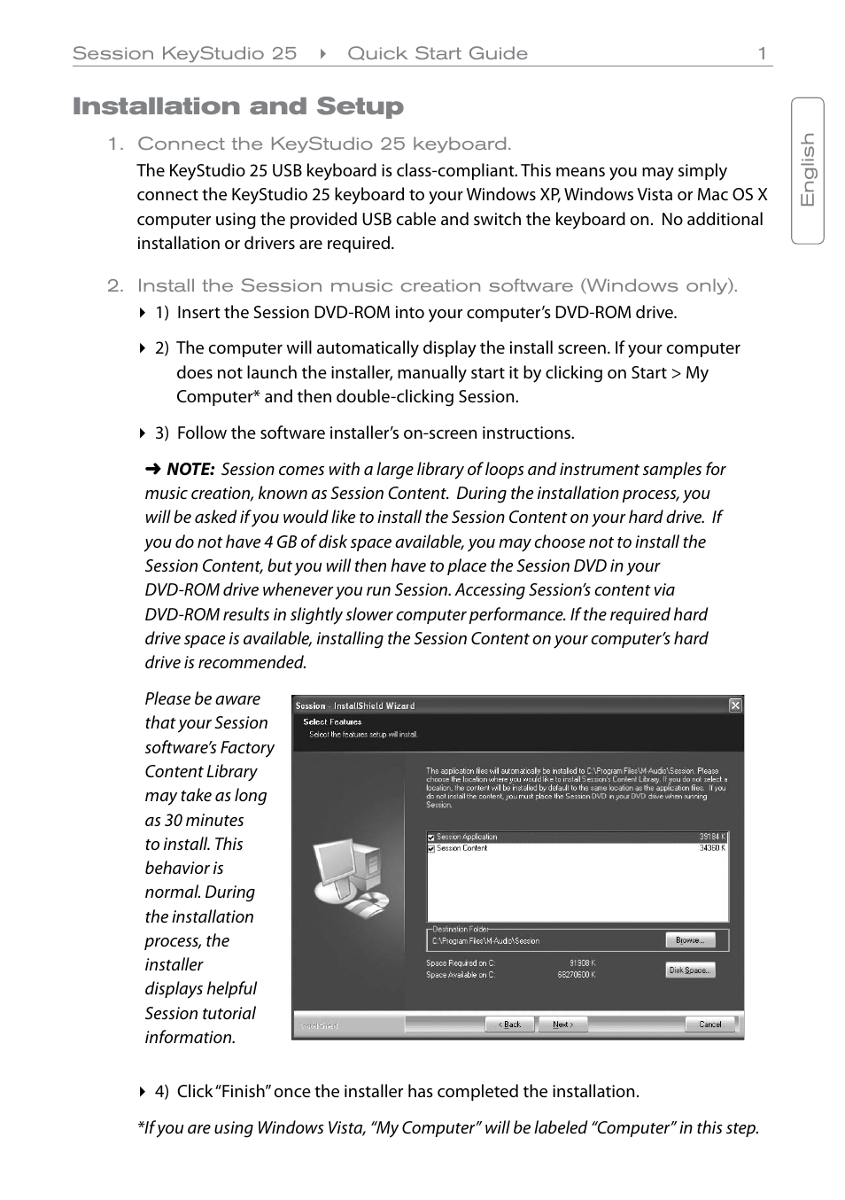 Installation and setup | M-AUDIO 25 User Manual | Page 2 / 10