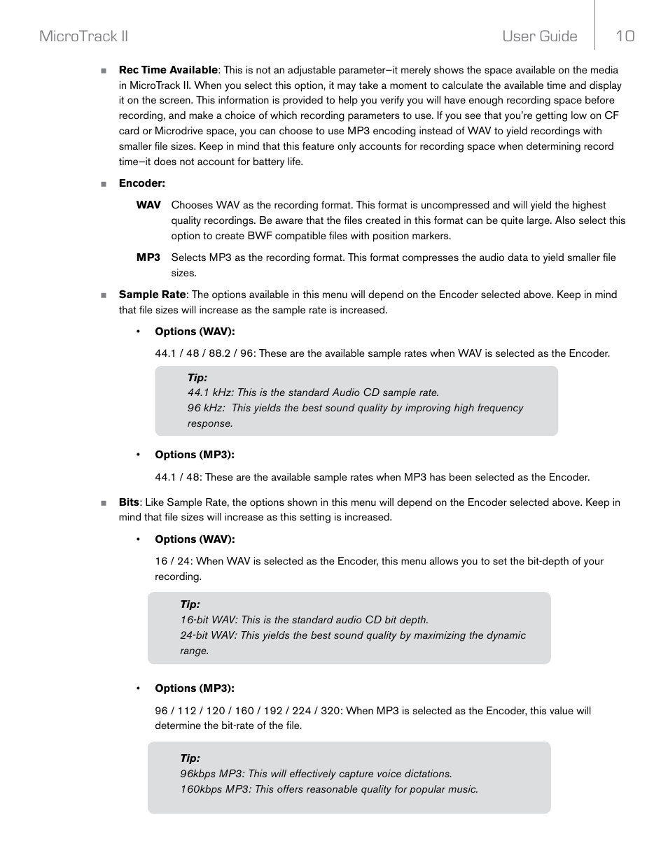 User guide 10 microtrack ii | M-AUDIO MicroTrack II User Manual | Page 11 / 27