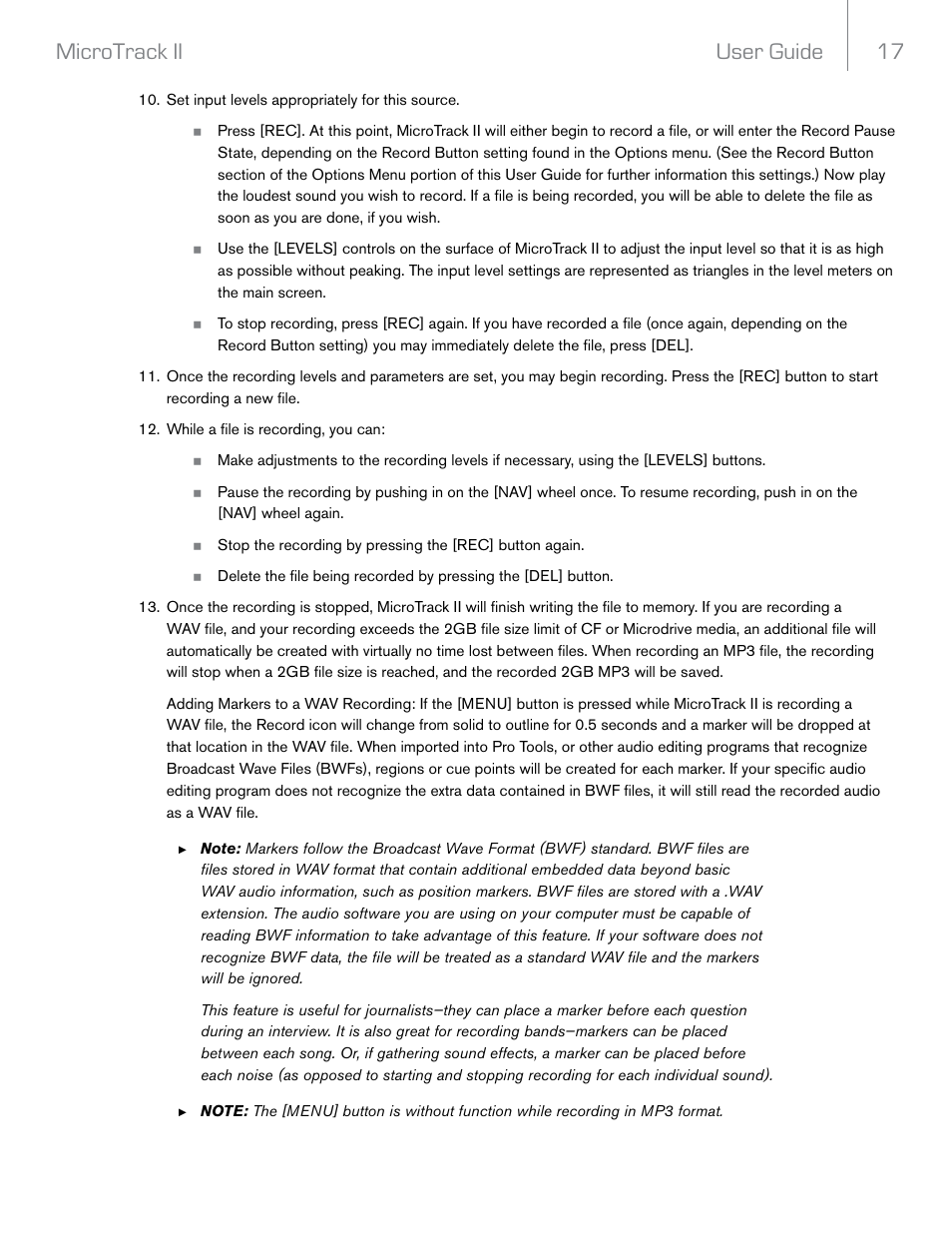 User guide 17 microtrack ii | M-AUDIO MicroTrack II User Manual | Page 18 / 27