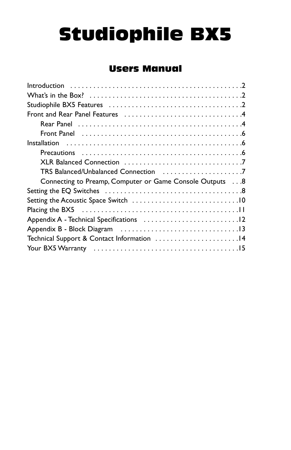 M-AUDIO Studiophile BX5 User Manual | 16 pages