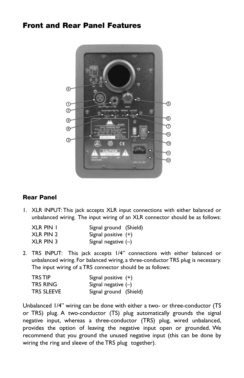 Front and rear panel features | M-AUDIO Studiophile BX5 User Manual | Page 4 / 16