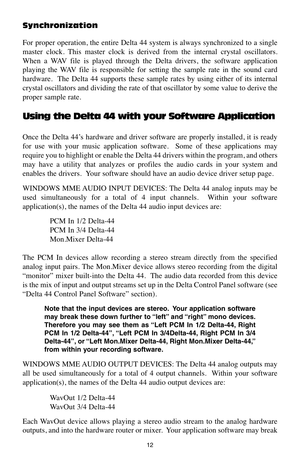 Using the delta 44 with your software application | M-AUDIO Digital Recording Interface Delta 44 User Manual | Page 12 / 39