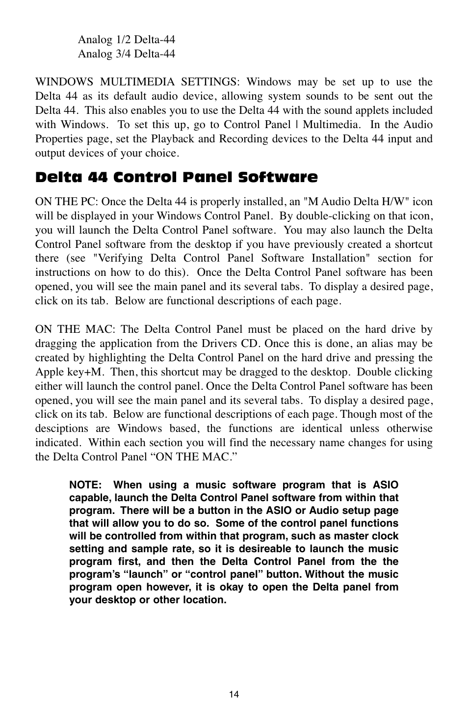 Delta 44 control panel software | M-AUDIO Digital Recording Interface Delta 44 User Manual | Page 14 / 39