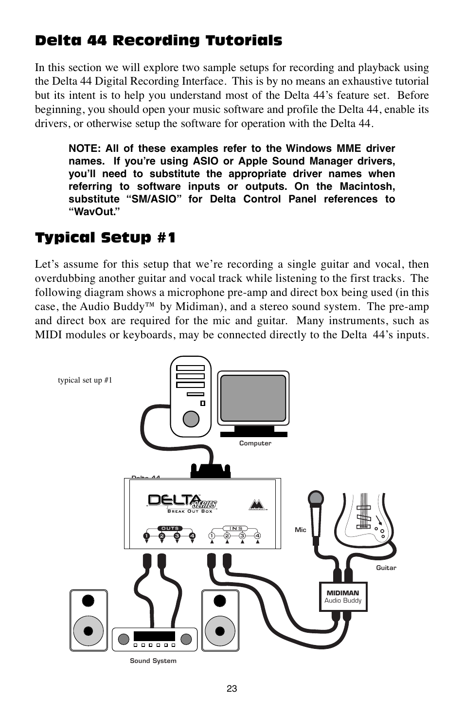 Delta 44 recording tutorials, Typical setup #1 | M-AUDIO Digital Recording Interface Delta 44 User Manual | Page 23 / 39
