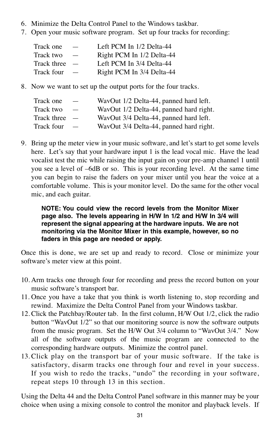 M-AUDIO Digital Recording Interface Delta 44 User Manual | Page 31 / 39