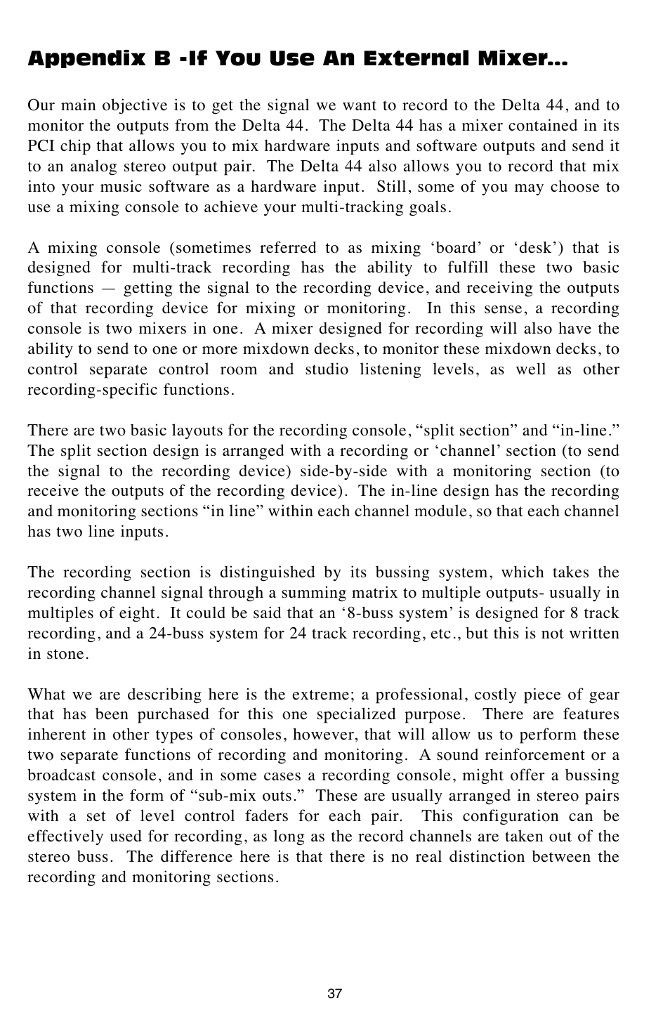 Appendix b -if you use an external mixer | M-AUDIO Digital Recording Interface Delta 44 User Manual | Page 37 / 39