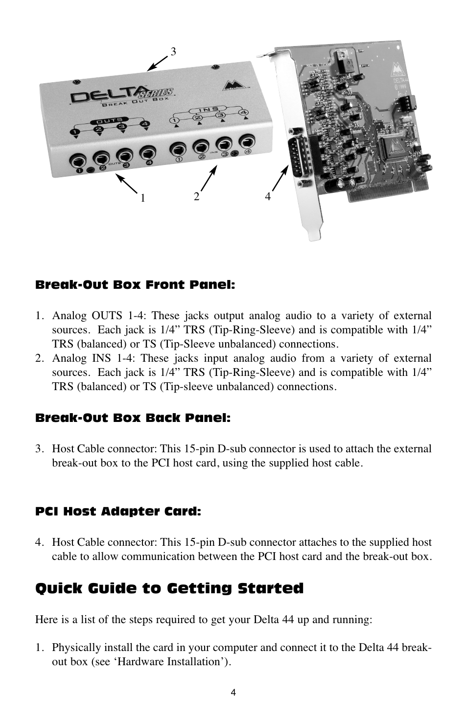 Quick guide to getting started | M-AUDIO Digital Recording Interface Delta 44 User Manual | Page 4 / 39