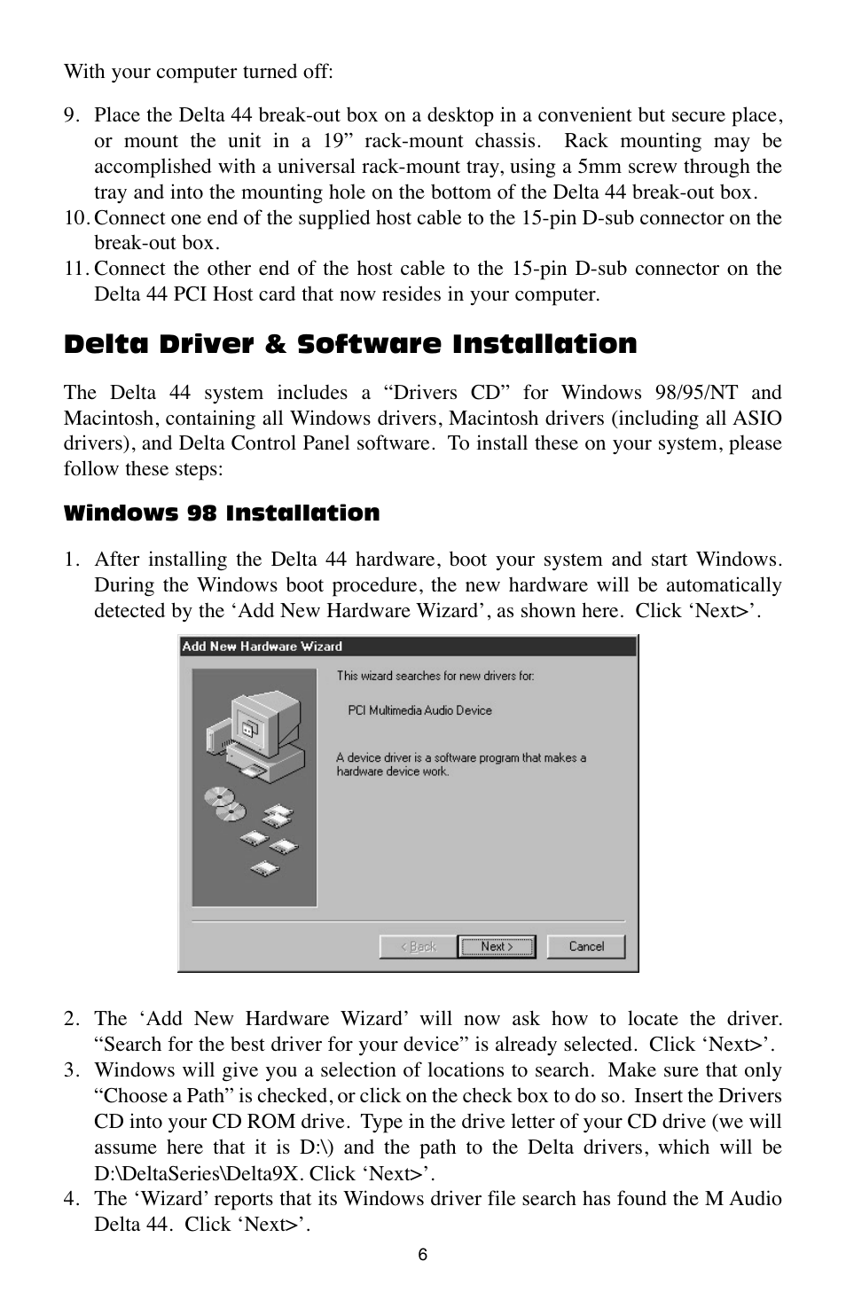 Delta driver & software installation | M-AUDIO Digital Recording Interface Delta 44 User Manual | Page 6 / 39