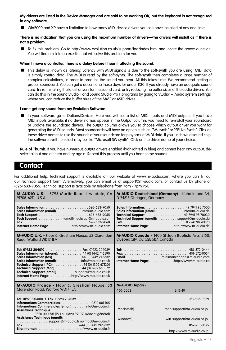 Contact | M-AUDIO X-SESSION User Manual | Page 10 / 12