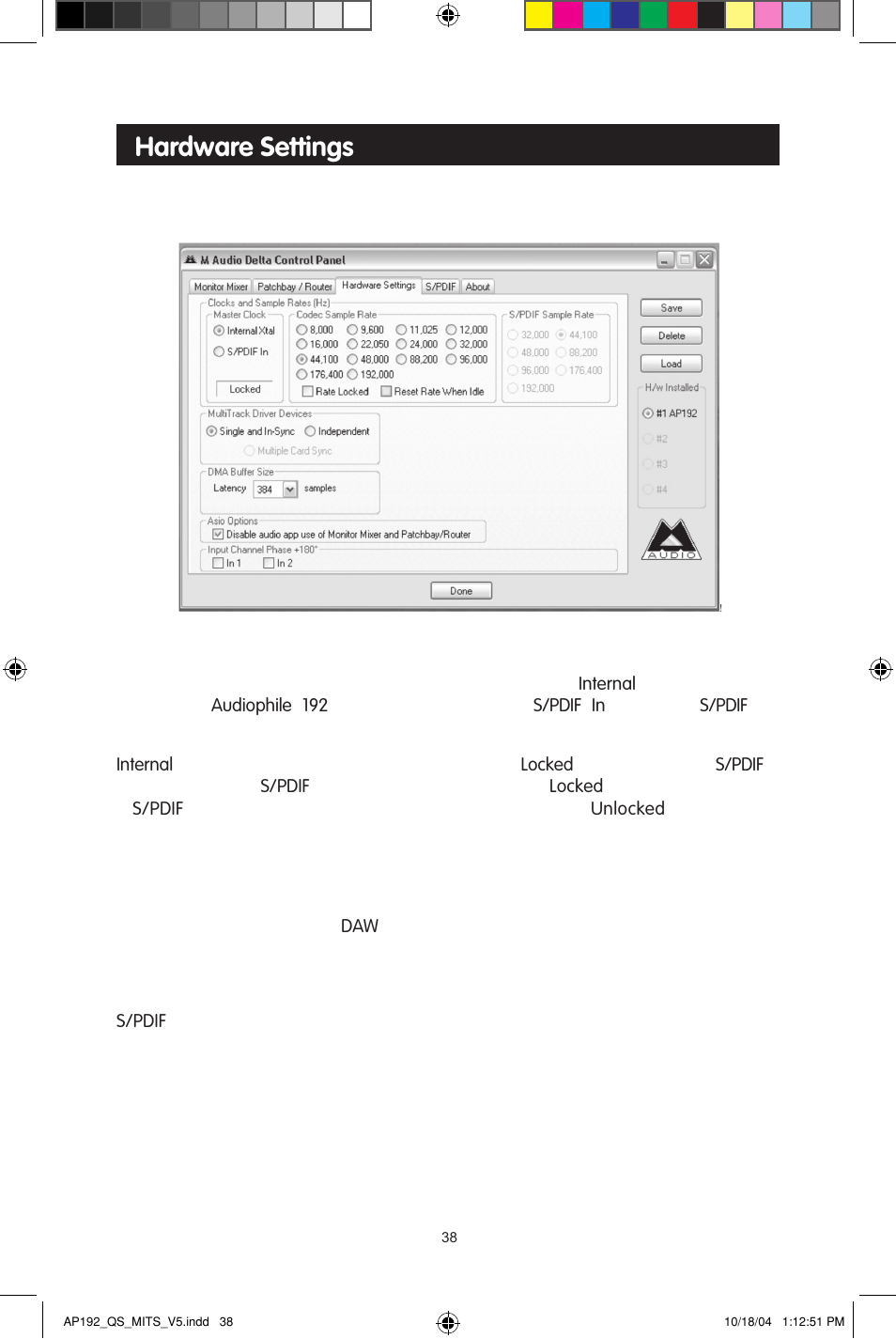 Hardware settings | M-AUDIO 192s User Manual | Page 38 / 40