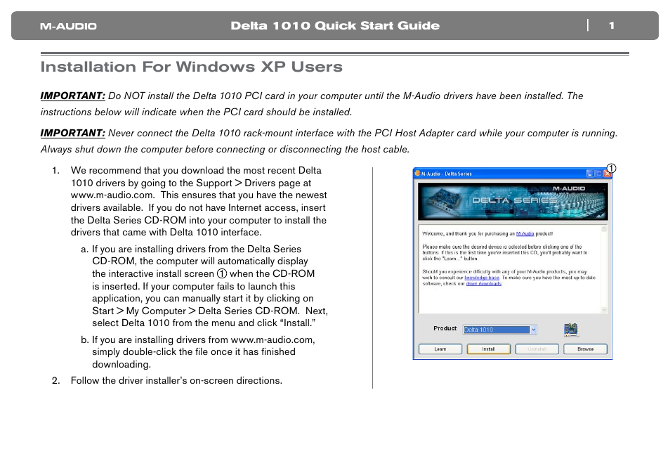 Installation for windows xp users | M-AUDIO DVR User Manual | Page 2 / 10