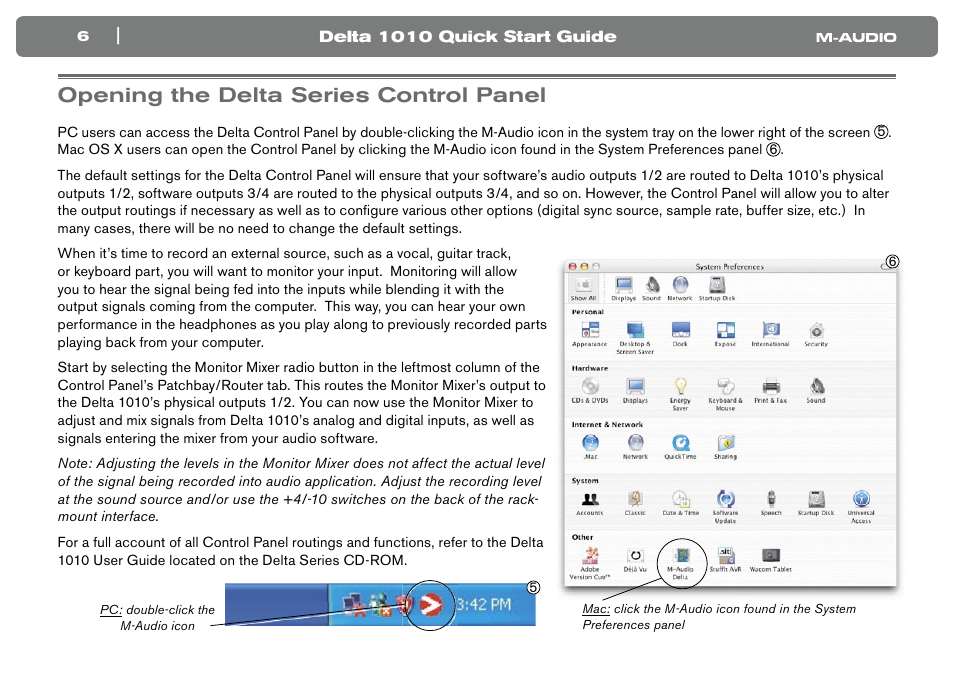 Opening the delta series control panel | M-AUDIO DVR User Manual | Page 7 / 10