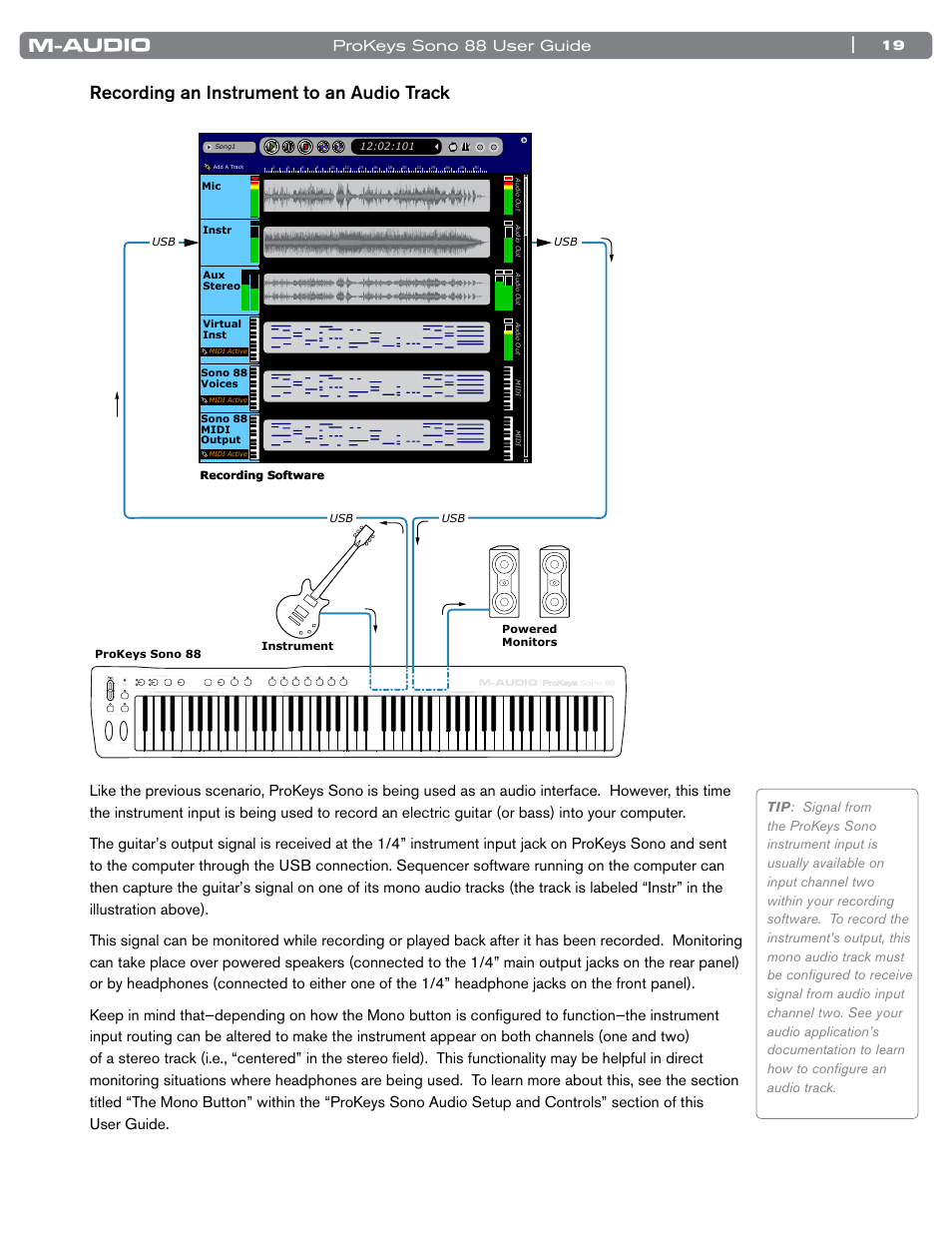 Recording an instrument to an audio track, Prokeys sono 88 user guide | M-AUDIO ProKeys Sono 88 User Manual | Page 20 / 50