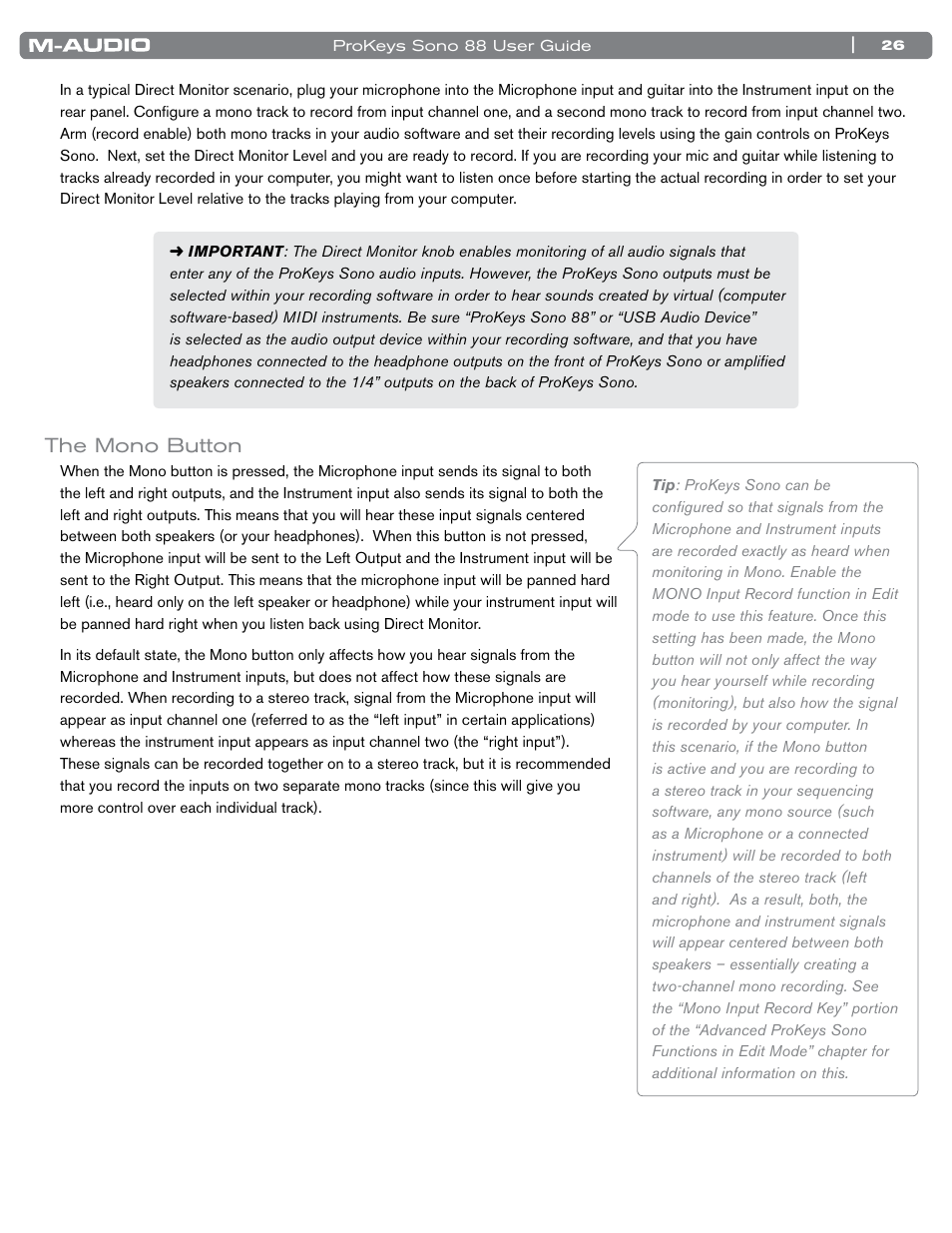 The mono button | M-AUDIO ProKeys Sono 88 User Manual | Page 27 / 50