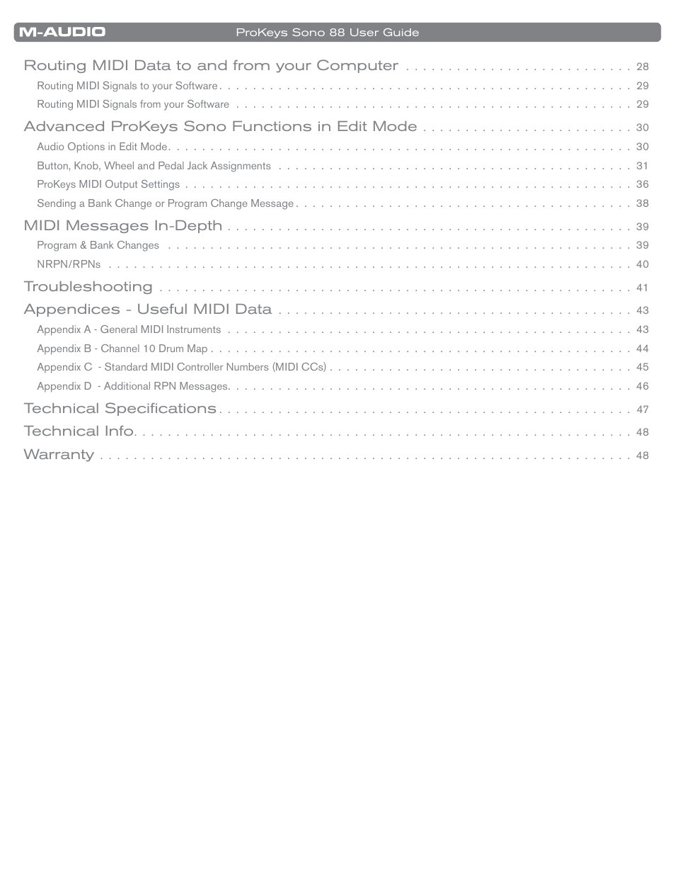 M-AUDIO ProKeys Sono 88 User Manual | Page 3 / 50